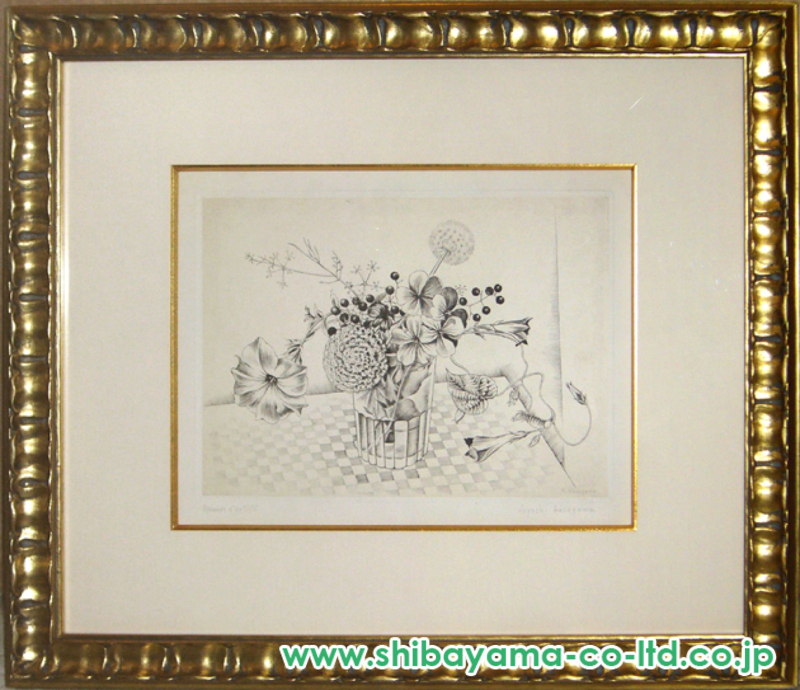 長谷川潔「せんじゅ菊と草花」銅版画 :: 絵画買取・販売 - シバヤマ
