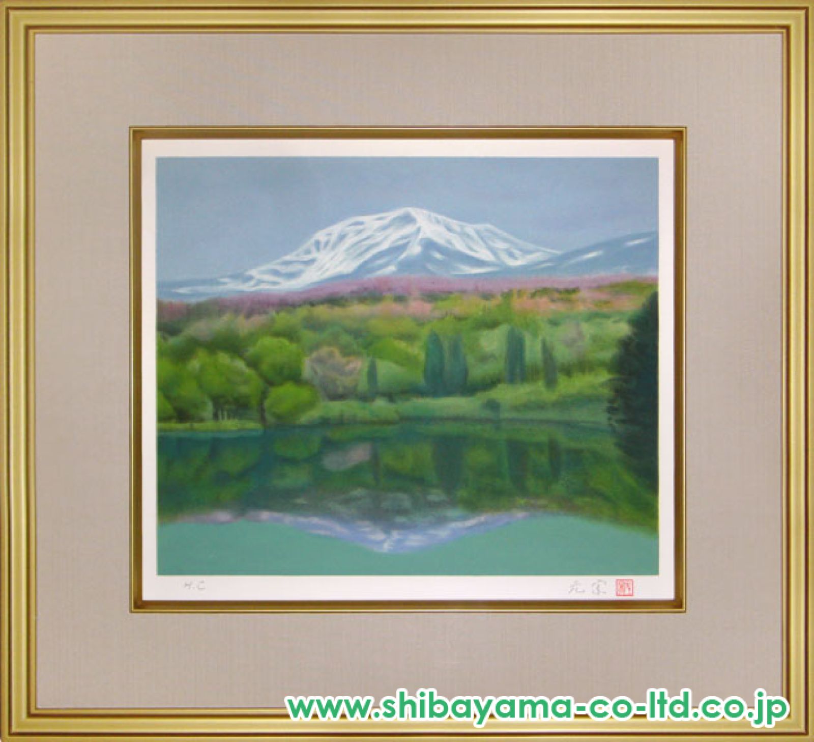 奥田元宗／限定 木版画「朝湖」山水画：解説付き h-1171-5.jpg