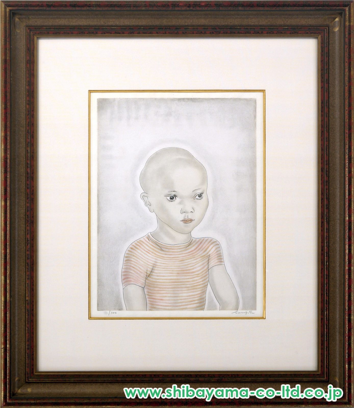 藤田嗣治、「Vierge a l'enfant」、希少画集の額装画、人気作品 藤田嗣治 「人形を抱く少女」 | | アトリエ・ブランカ