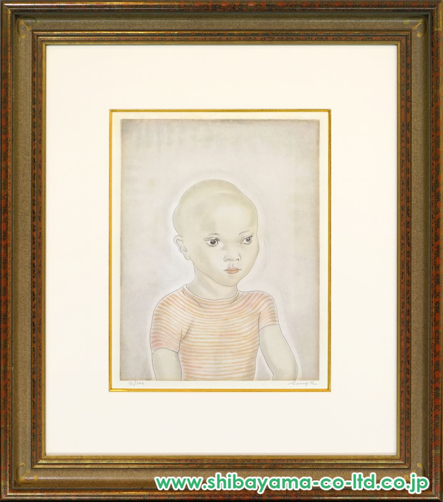 藤田嗣治、「Enfant d'Akita」、希少画集の額装画、人気作品 藤田の愛した子どもたち 藤田嗣治作品展 | イベント詳細