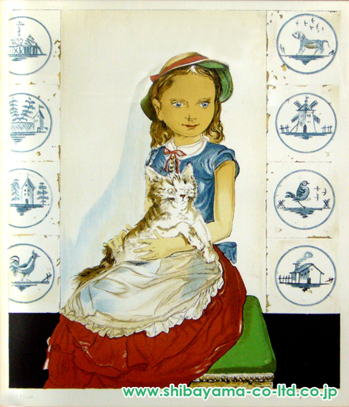 藤田嗣治「猫と少女」リトグラフ :: 絵画買取・販売 - シバヤマ