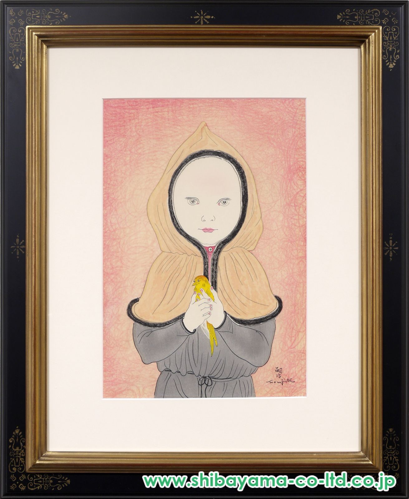 藤田嗣治「カナリアを持つ少女」木版画 :: 絵画買取・販売