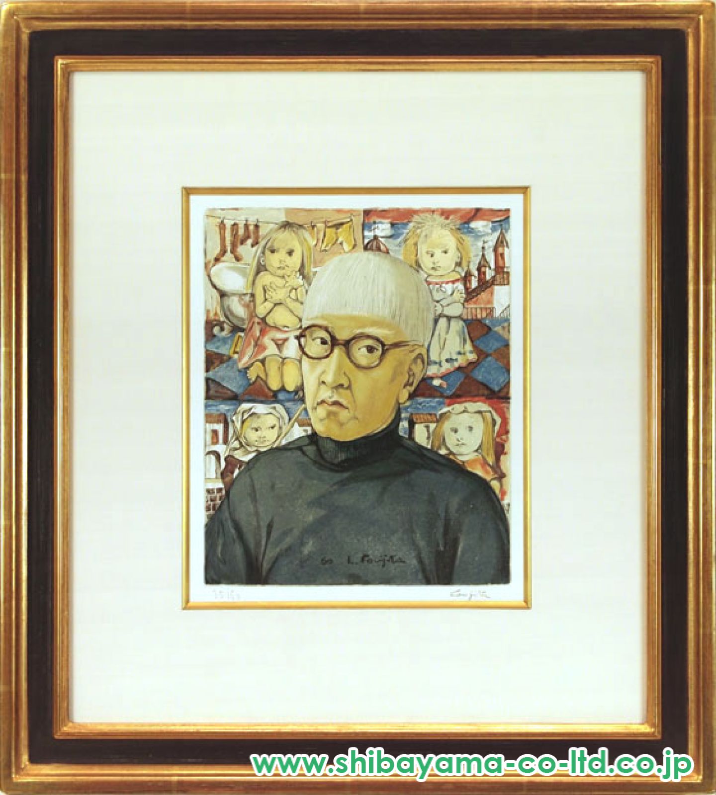 藤田嗣治「小さな職人より『自画像』」木版画 :: 絵画買取・販売