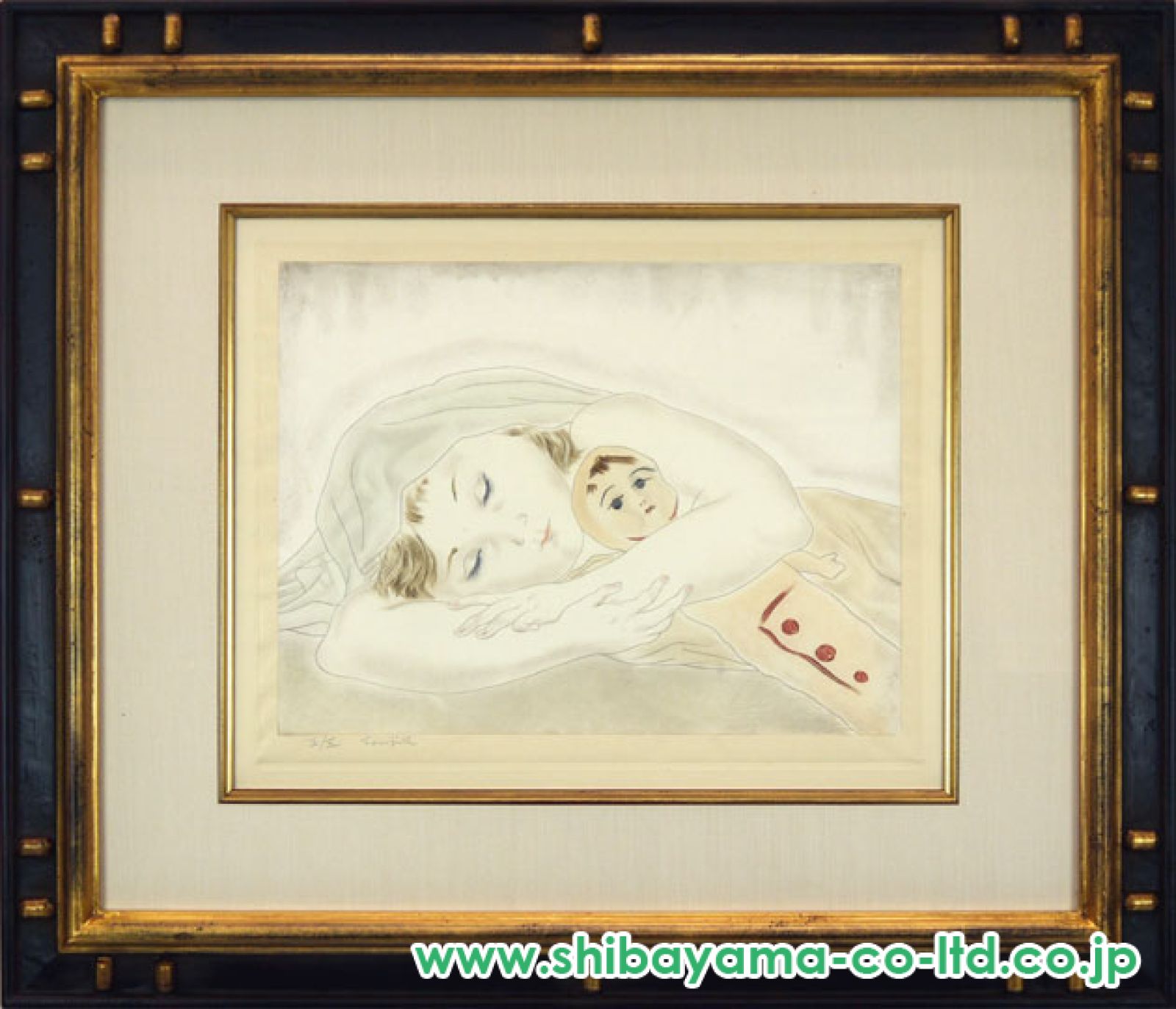 藤田嗣治「人形を抱く少女」銅版画 :: 絵画買取・販売 - シバヤマ