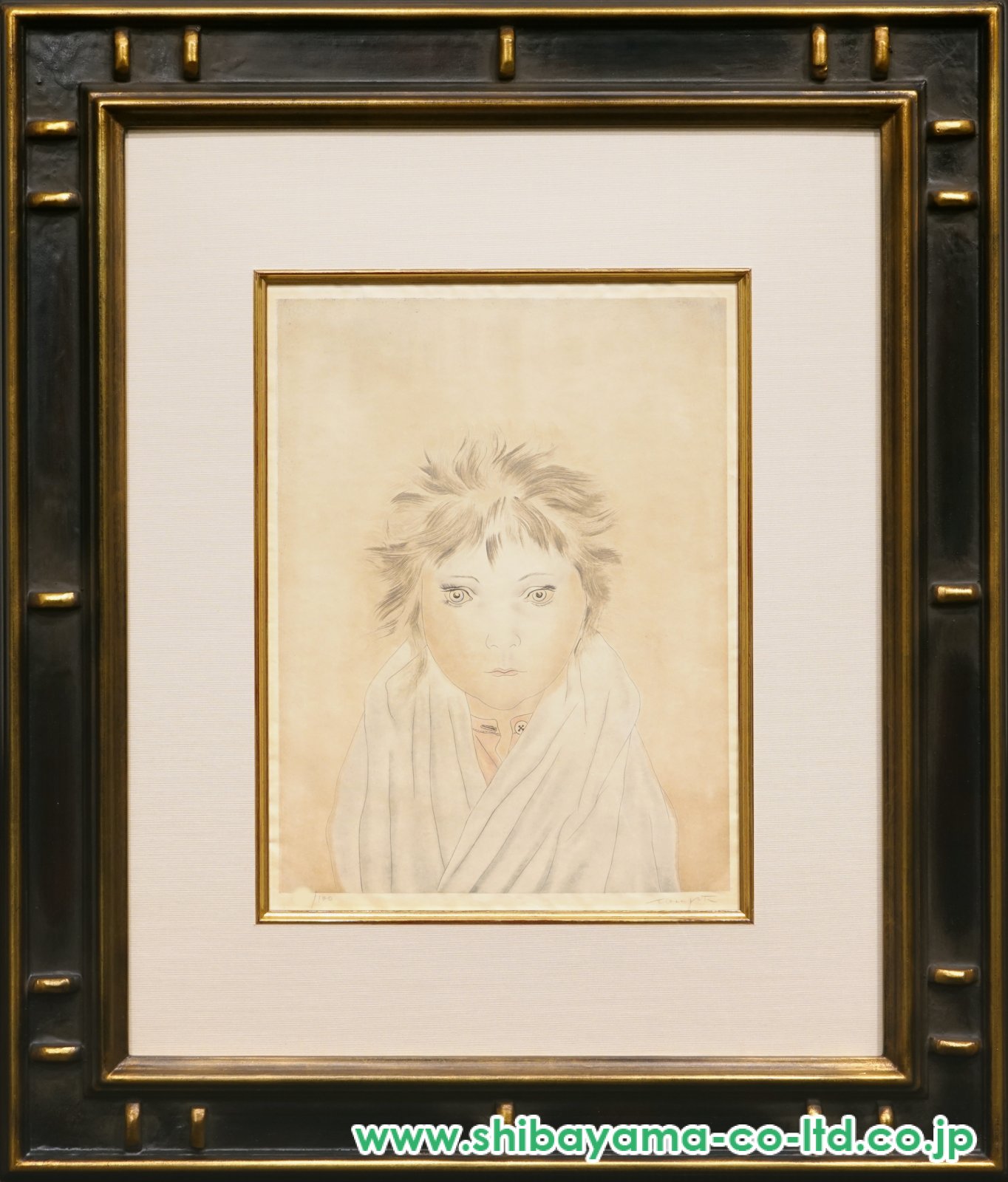 藤田嗣治「小児銅版画集より『赤毛で青い目の少女』」銅版画 :: 絵画