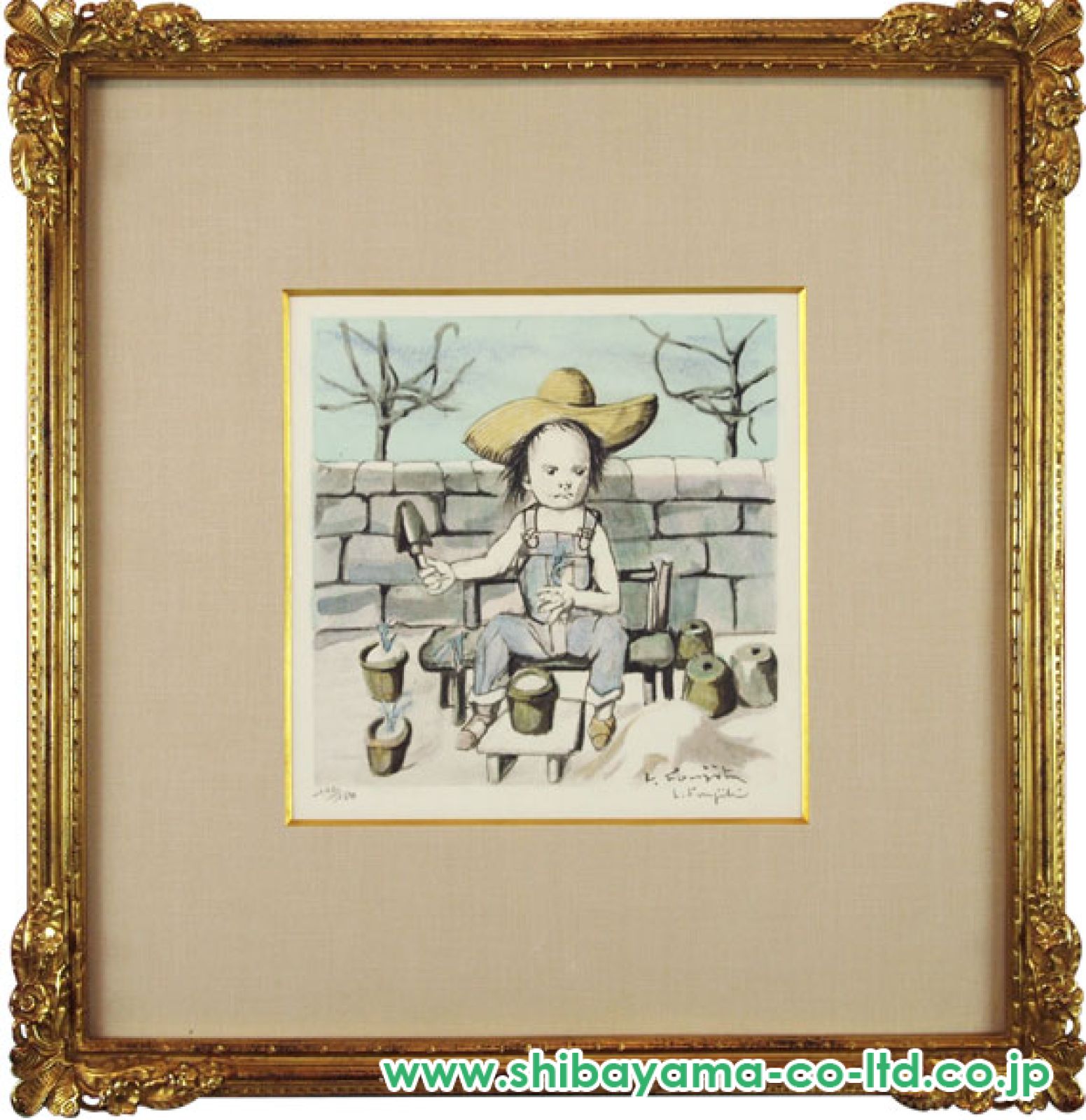 藤田嗣治「小さな職人たちより『植木屋』」リトグラフ :: 絵画