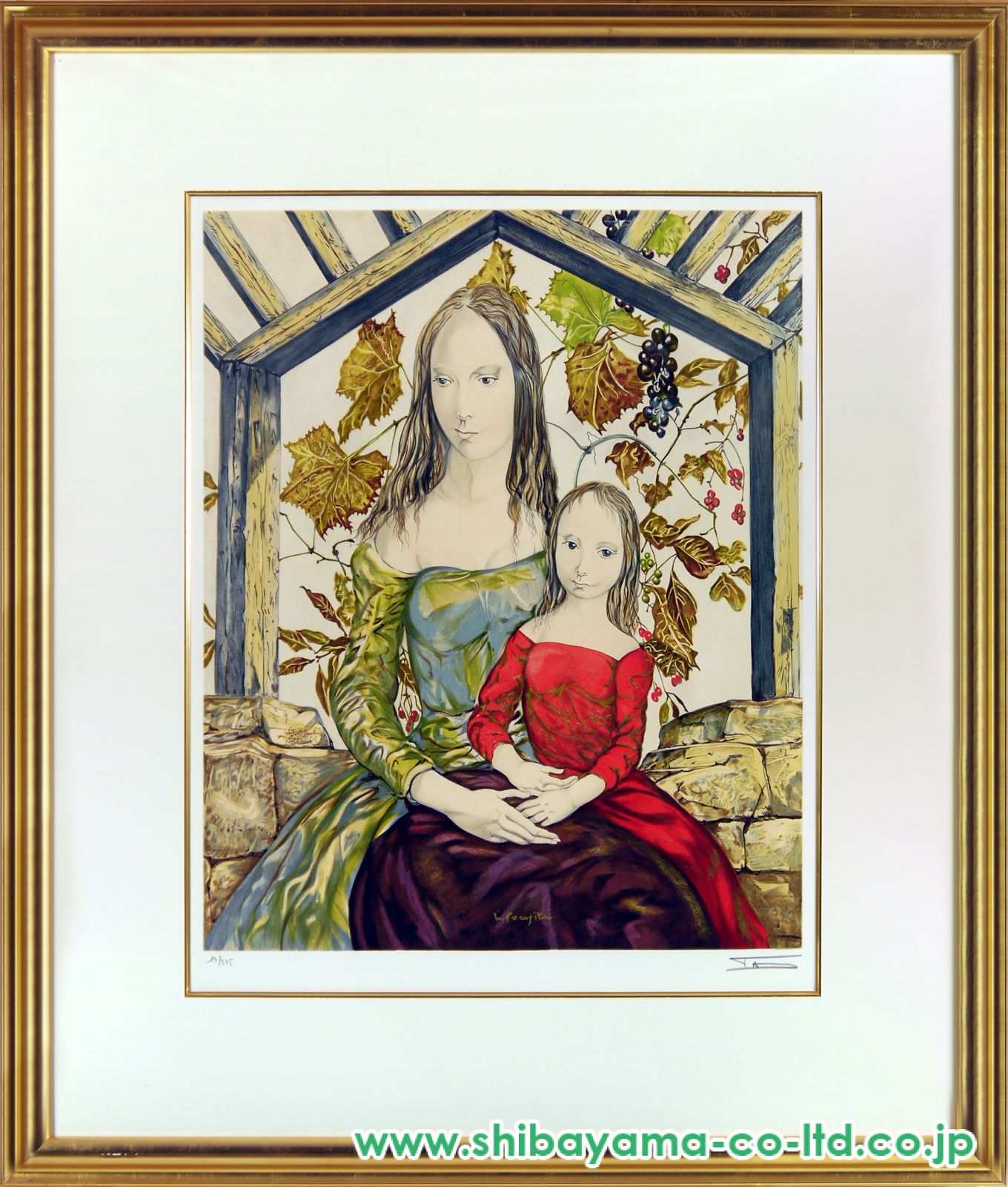 藤田嗣治「お母さんとブドウ棚」リトグラフ :: 絵画買取・販売