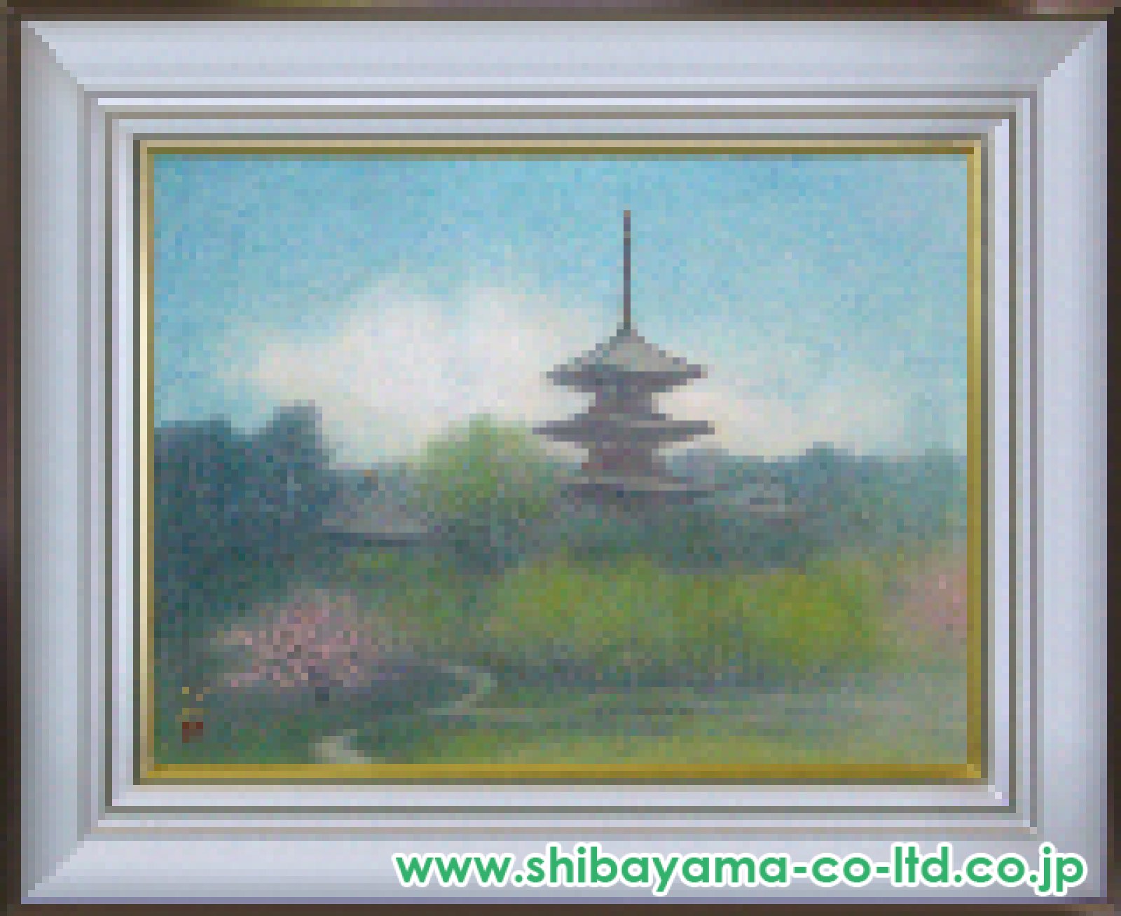 鈴木竹柏「明ける法起寺」日本画 F12号 :: 絵画買取・販売 - シバヤマ