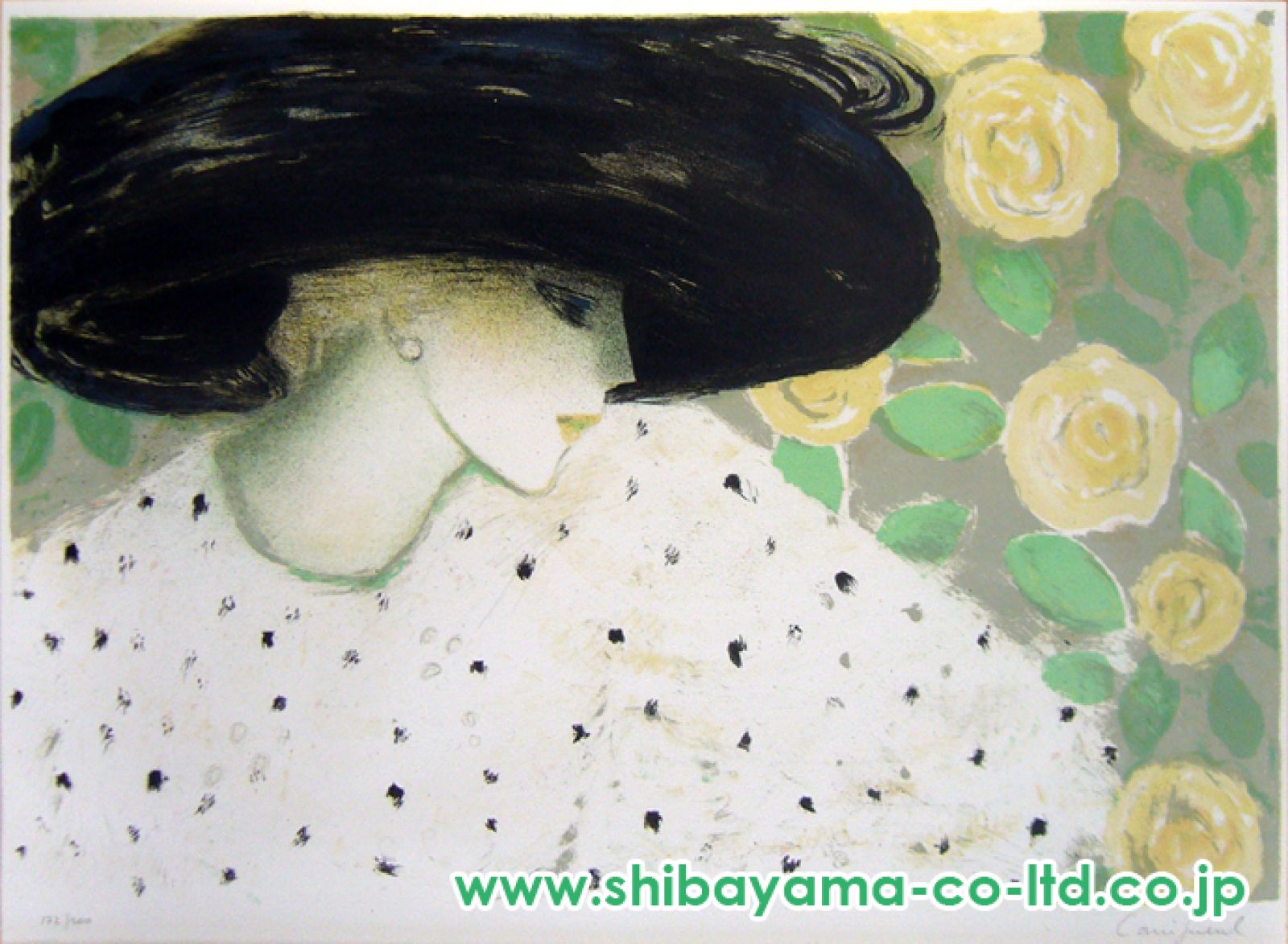 bカシニョールのオリジナルリトグラフ「赤い花飾りの帽子」 ジャン=ピエール・カシニョール「黒い帽子のプロフィール