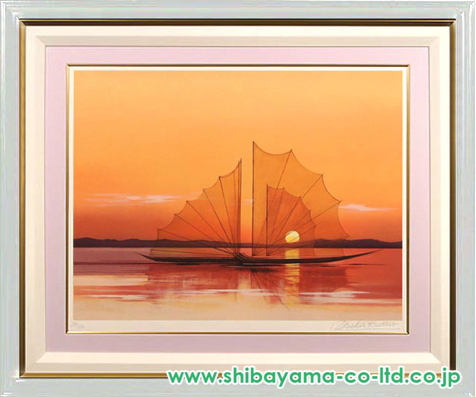 絵画　帆船　海　夕陽 Amazon.co.jp: フルトン『夕暮れの海(帆船F20)』油彩画 風景画