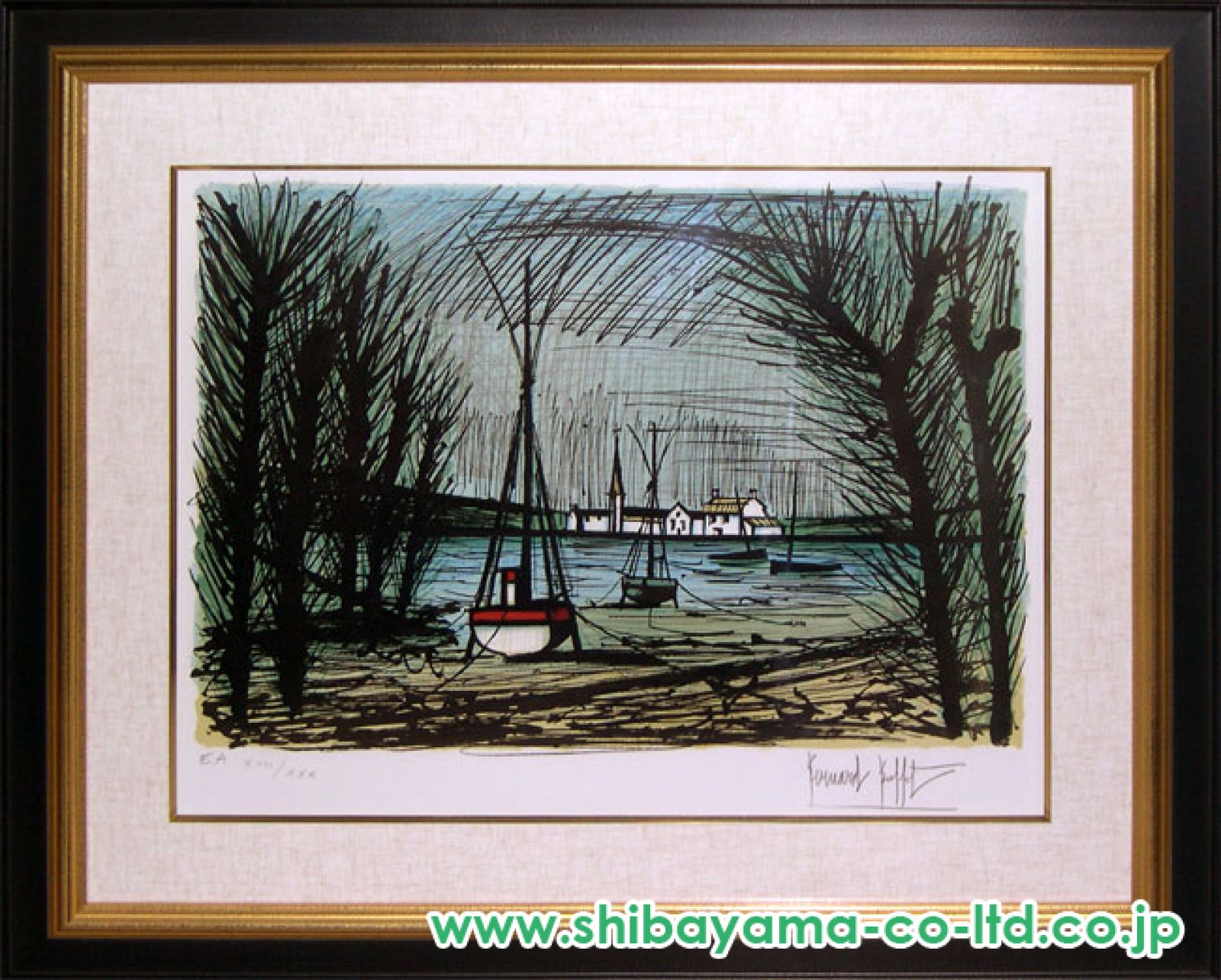ベルナール・ビュッフェ「Bateaux de peche」希少画集の額装画 ベルナール・ビュッフェ「Bateaux de peche」希少画集の額装画