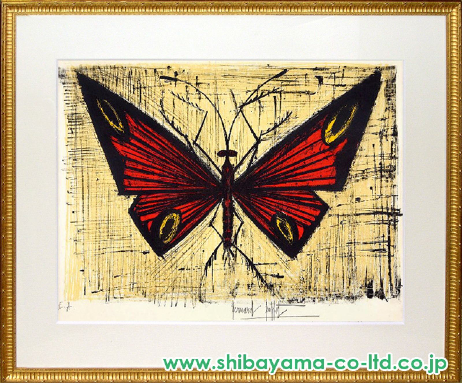 ベルナール・ビュッフェ「赤い蝶」リトグラフ :: 絵画買取・販売
