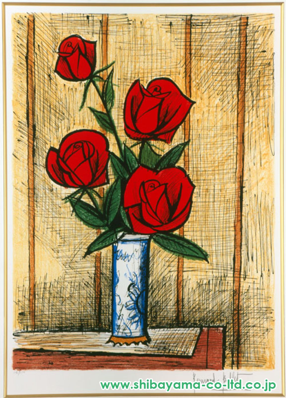 AKa7163ベルナール・ビュッフェ薔薇の花束リトグラフ123/150直筆サイン AKa7163ベルナール・ビュッフェ薔薇の花束リトグラフ123/150直筆