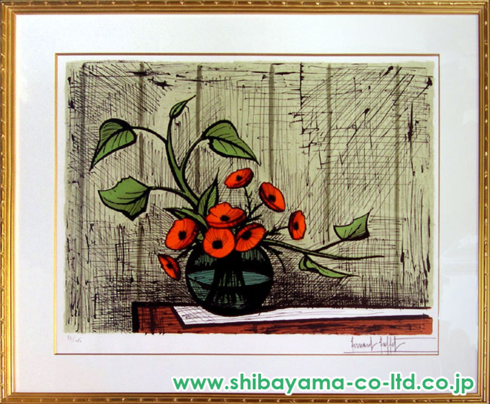 ベルナール・ビュッフェ　<百合ときんせんか> ベルナール・ビュッフェ きんせんかの花束 | 絵画など美術品の