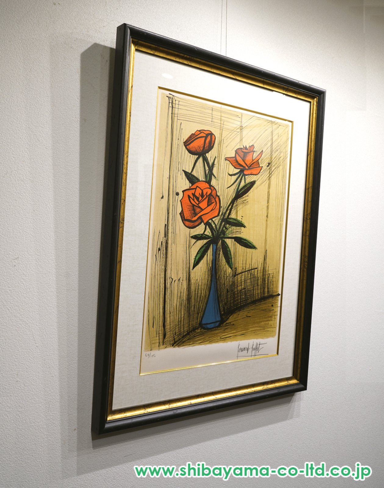 ベルナール・ビュッフェ「3本の赤いバラ」リトグラフ :: 絵画