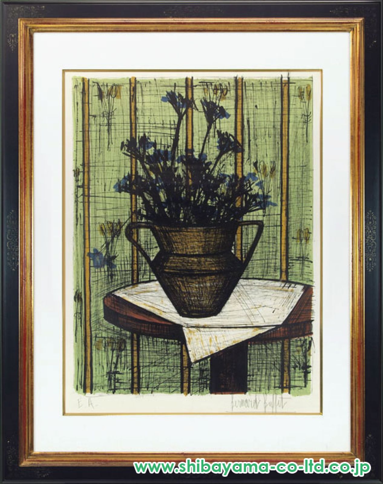 ベルナール・ビュッフェ 、静物(魚)、画集画、額付、絵画 送料無料 ベルナール・ビュッフェ 、静物(魚)、画集画、額付、絵画 送料