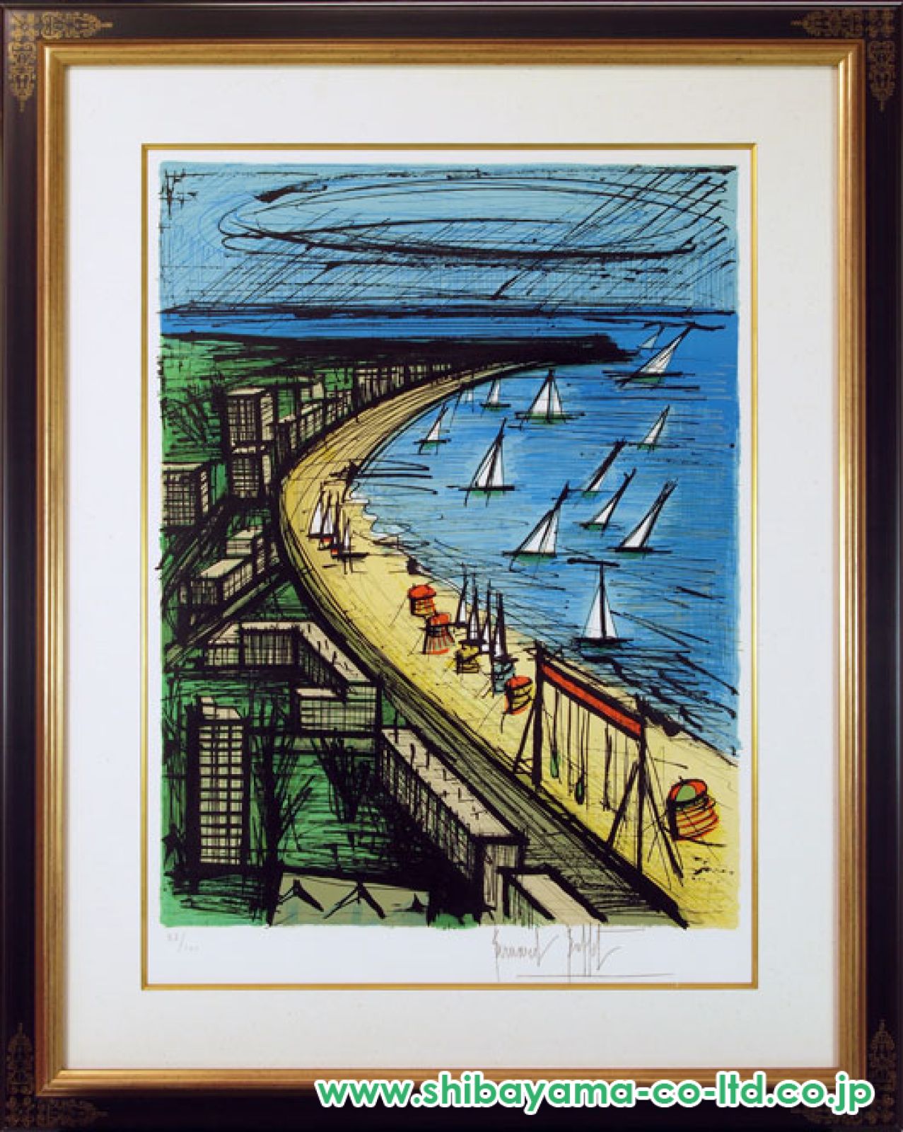 リトグラフ版画 ベルナールビュフェ 「海岸にて」 ベルナール・ビュッフェ「ラ・ボール海岸 LA PLAGE DE LA BAULE