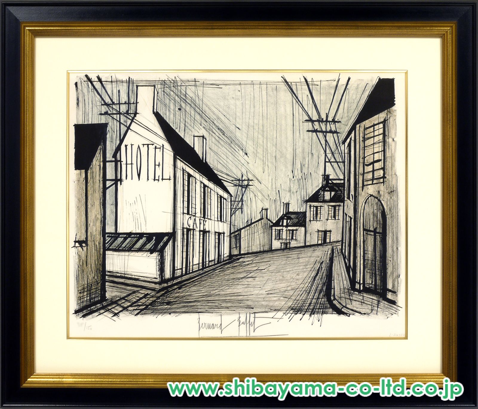 ベルナール・ビュッフェ「Paysage de banlieue」希少画集の額装画 ベルナール・ビュッフェ、「Banlieue」、希少画集の額装画、人気
