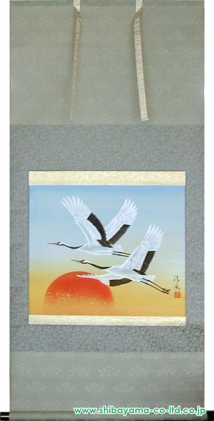 【美品】掛け軸 掛軸 日本画 旭日飛鶴 村山静苑 木箱付き　茶軸 今村清風「旭日飛鶴」掛軸 尺五立 :: 絵画買取・販売 - シバヤマ