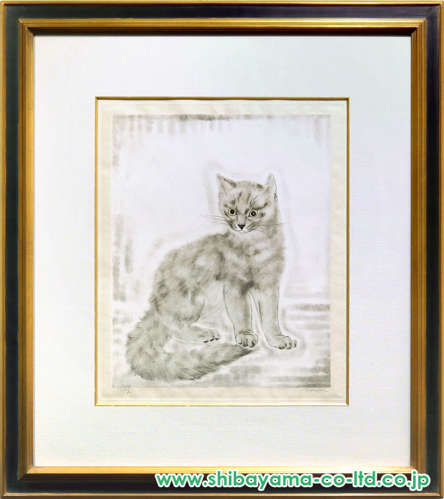 藤田嗣治「猫十態より『白い猫』」カラーエッチング :: 絵画買取