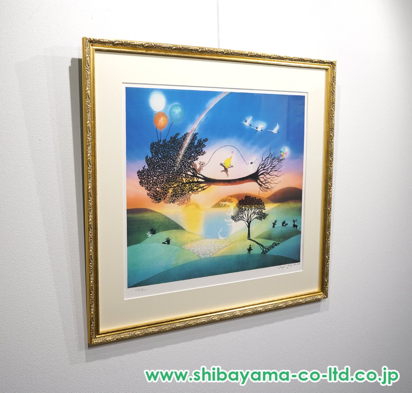藤城清治 リトグラフ 版画 風景画 絵画 観覧車 遊園地 夜空 絵画 藤城清治「夢がとぶ」リトグラフ :: 絵画買取・販売 - シバヤマ