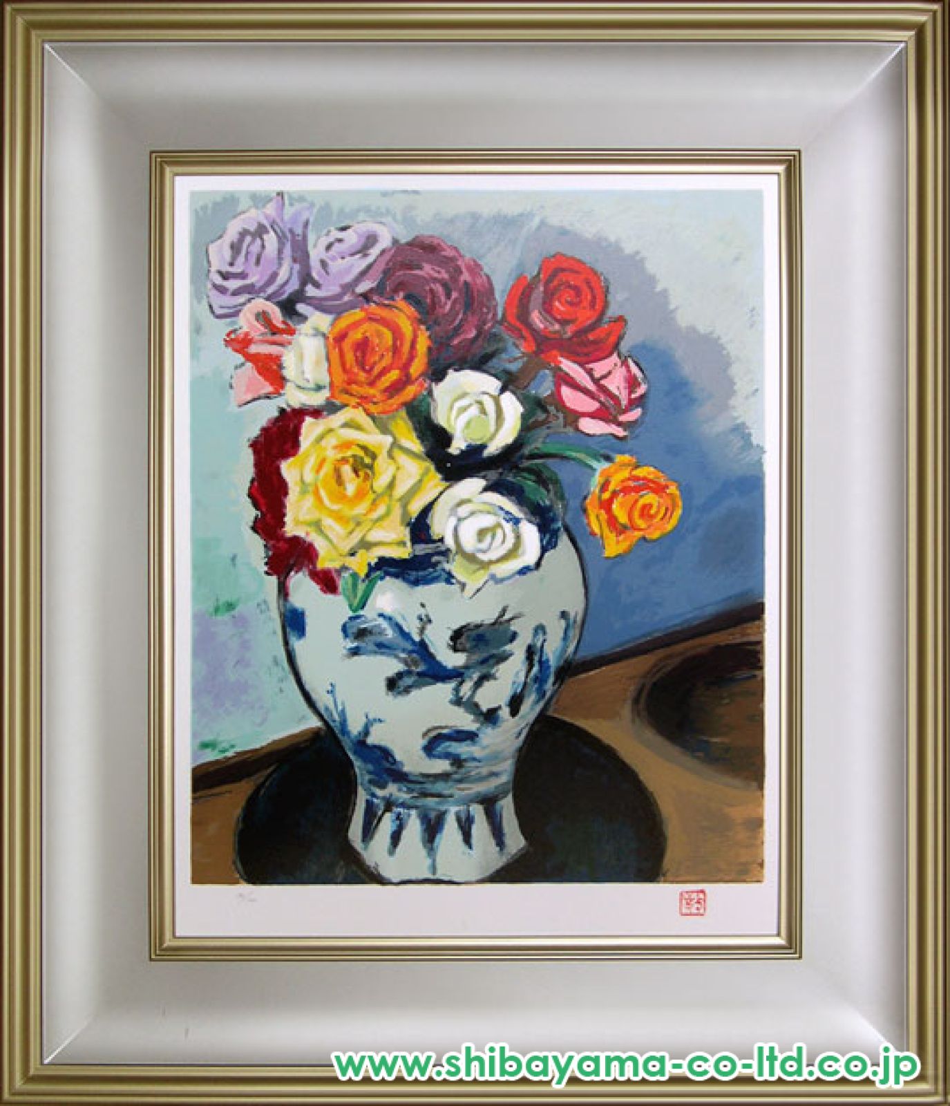 絵画 リトグラフ バラ マリーパラ作 小山敬三「薔薇」リトグラフ :: 絵画買取・販売 - シバヤマ