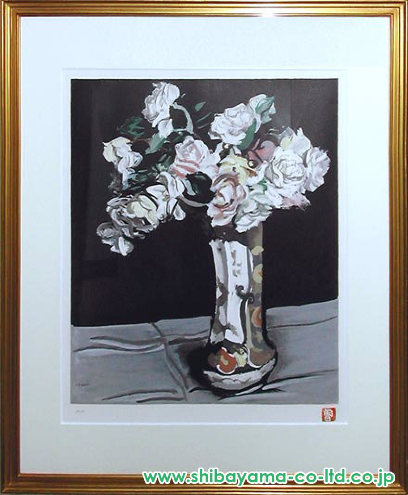 安井曽太郎　ばら　油絵　工芸画　静物画　額付き　F8 洋画界の巨匠・安井曽太郎 文化勲章受章作家・お宝、財宝