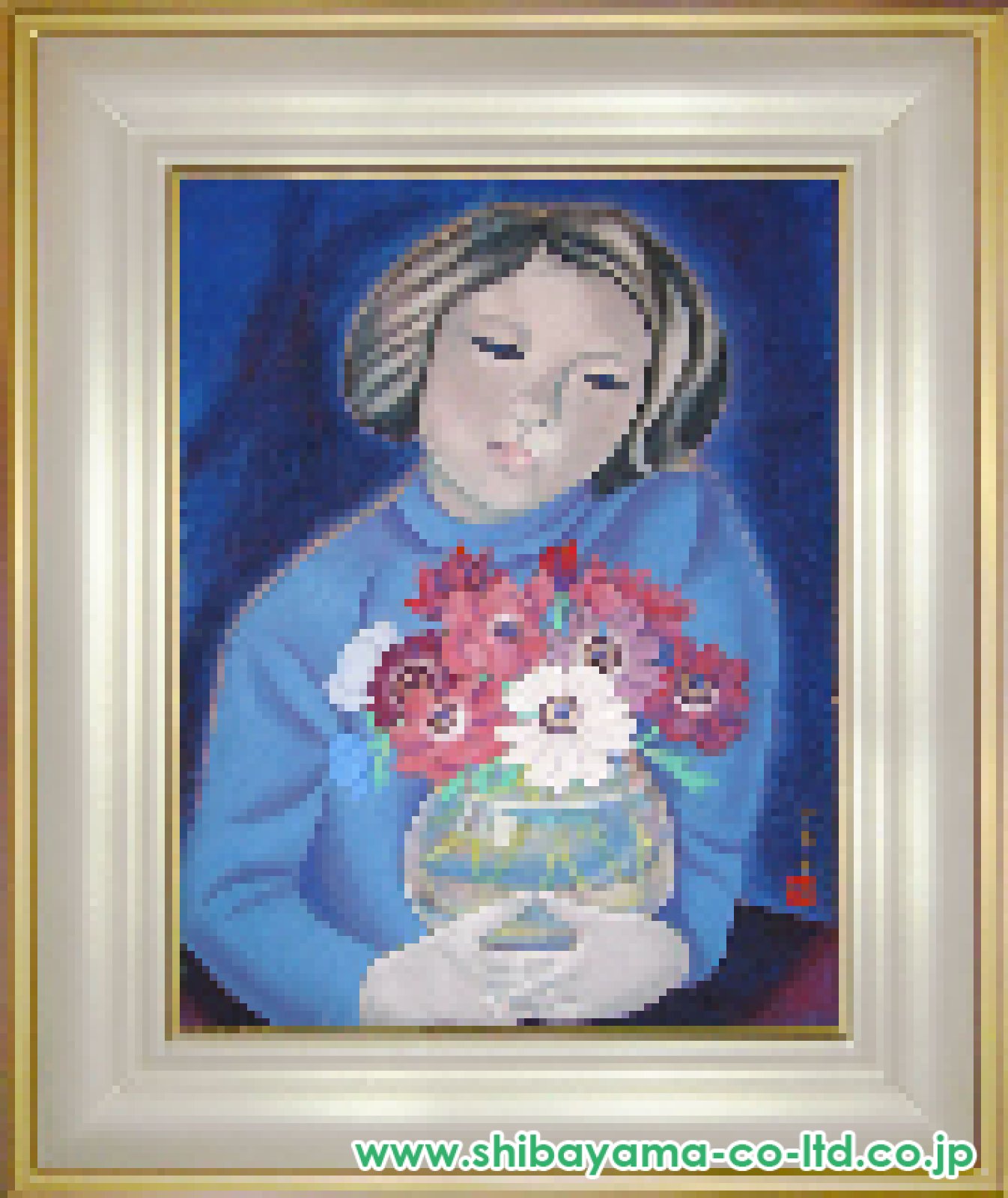 三谷十糸子　植物画 額装品 ボタニカルアート 三谷十糸子「花と少女」日本画 F10号 :: 絵画買取・販売 - シバヤマ