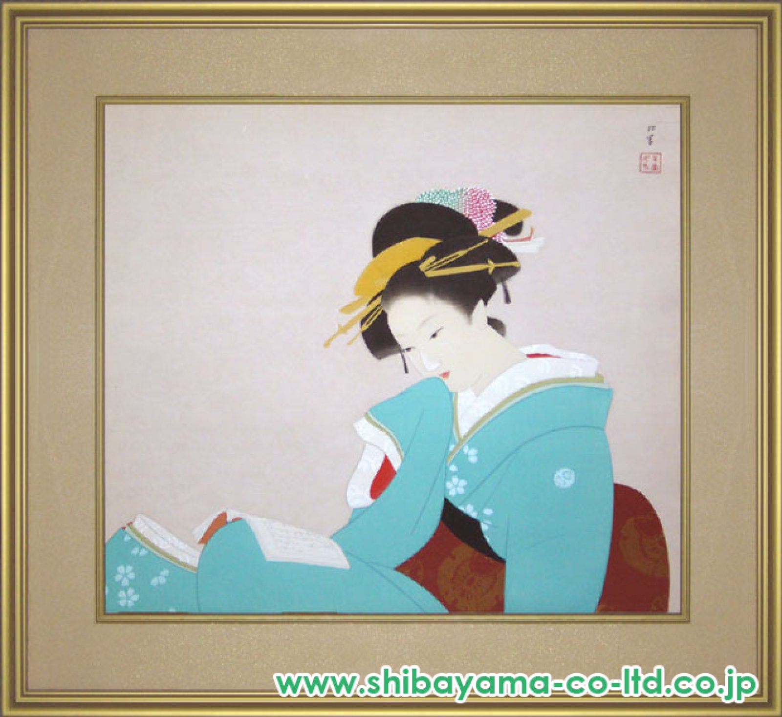 【Kutani】美品 上村松園「つれづれ」木版画 上村淳之監修 証明シール Kutani】美品 上村松園「つれづれ」木版画 上村淳之監修 証明
