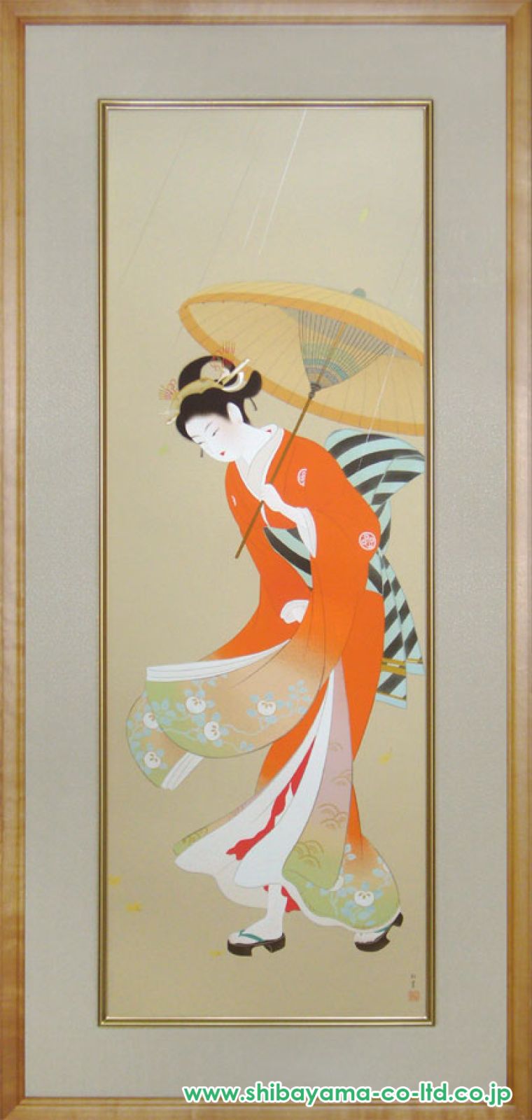 美品 掛け軸 上村松園筆「志ぐれ」美人画 保証書付 シルクスクリーン 817_52b12424ef658410236794.jpg