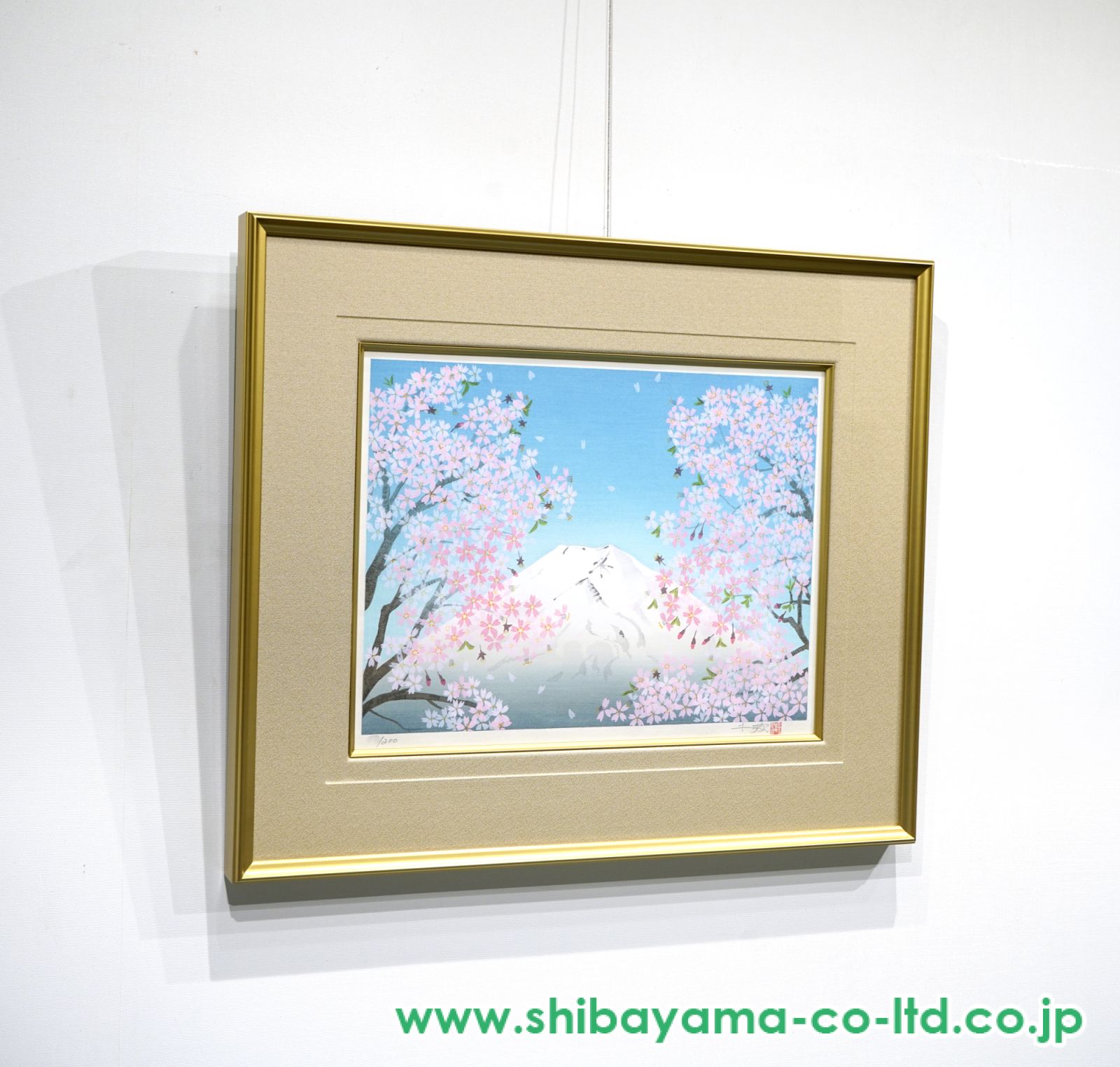 中島千波　「梅花富士」　木版画　直筆サイン・落款・エディション・作品証明シール有 中島千波 「梅花富士」 木版画 直筆サイン・落款・エディション