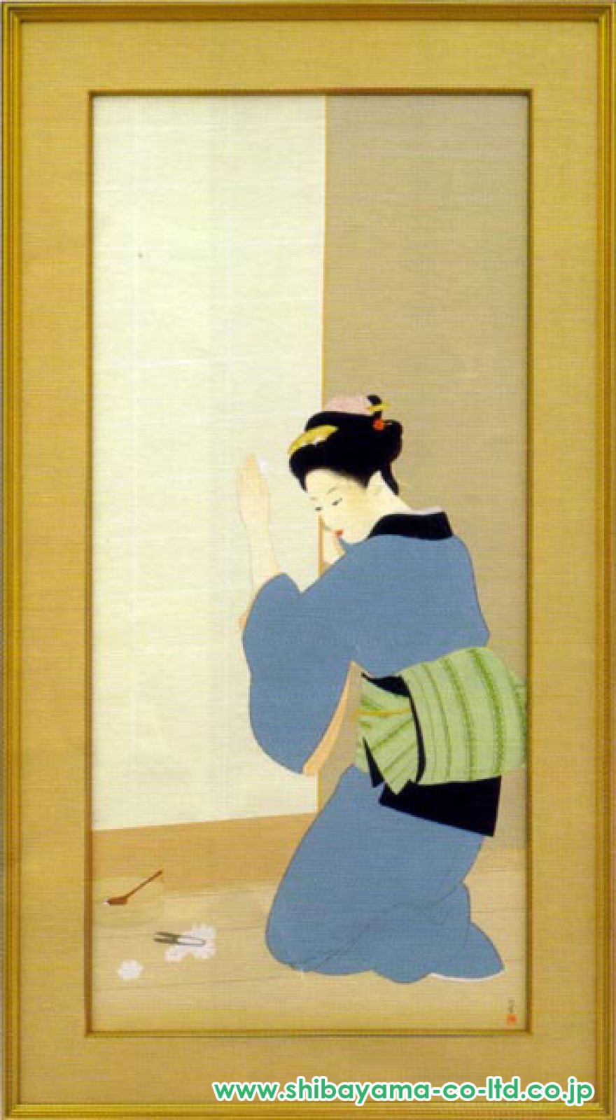 上村松園　絵画　夕暮　シルクスクリーン　額縁　監修印　壁掛け　インテリア　和室 上村松園 絵画 夕暮 シルクスクリーン 額縁 監修印 壁掛け