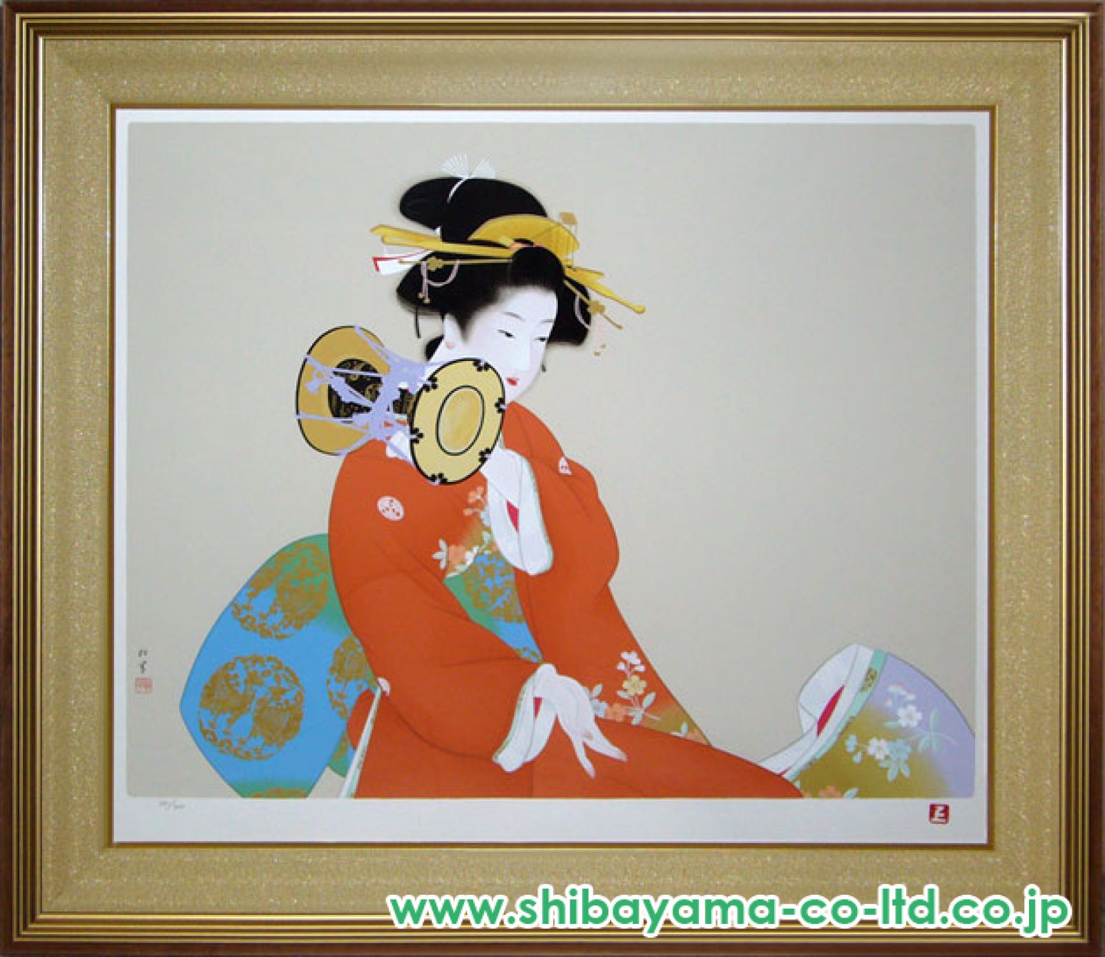 美品 掛け軸 上村松園 鼓の音図 浮世絵 美人画 シルクスクリーン 太巻き付 0000000209642_dOcXcCO.jpg