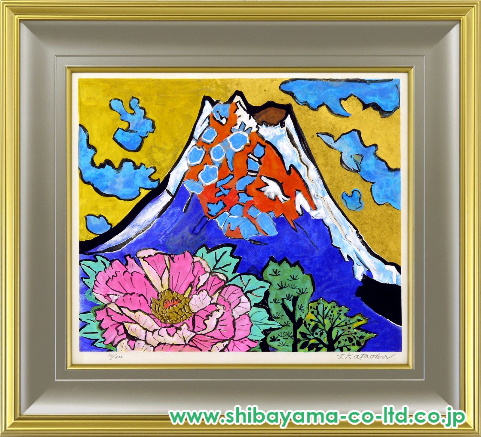 手描き油彩　片岡球子 富士山 肉筆画 Amazon.co.jp: 片岡球子/肉筆・油彩/「赤富士」/正面・裏面