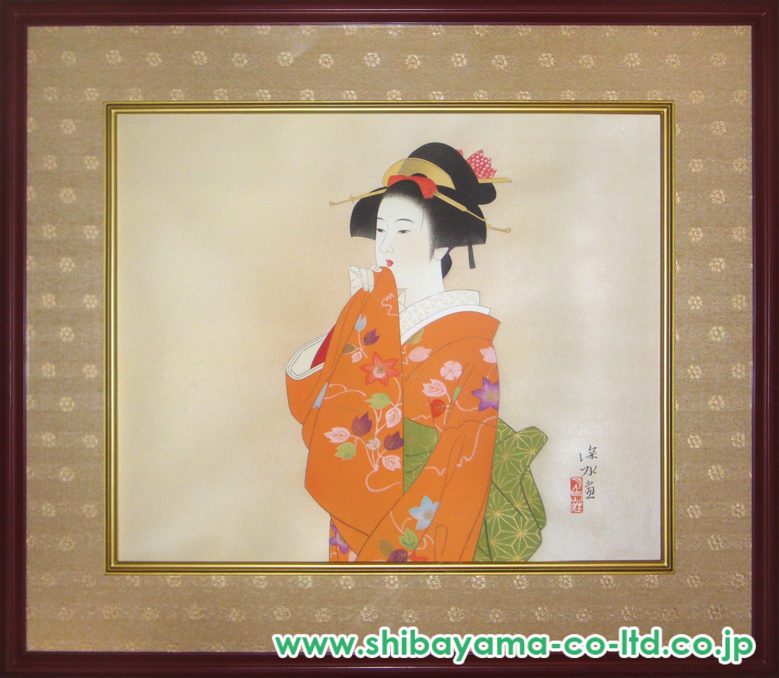 美品 伊東深水「春雪」木版画 美人画 額縁入り 日本画家 浮世絵師 伊東深水「桜美人」木版画 :: 絵画買取・販売 - シバヤマ
