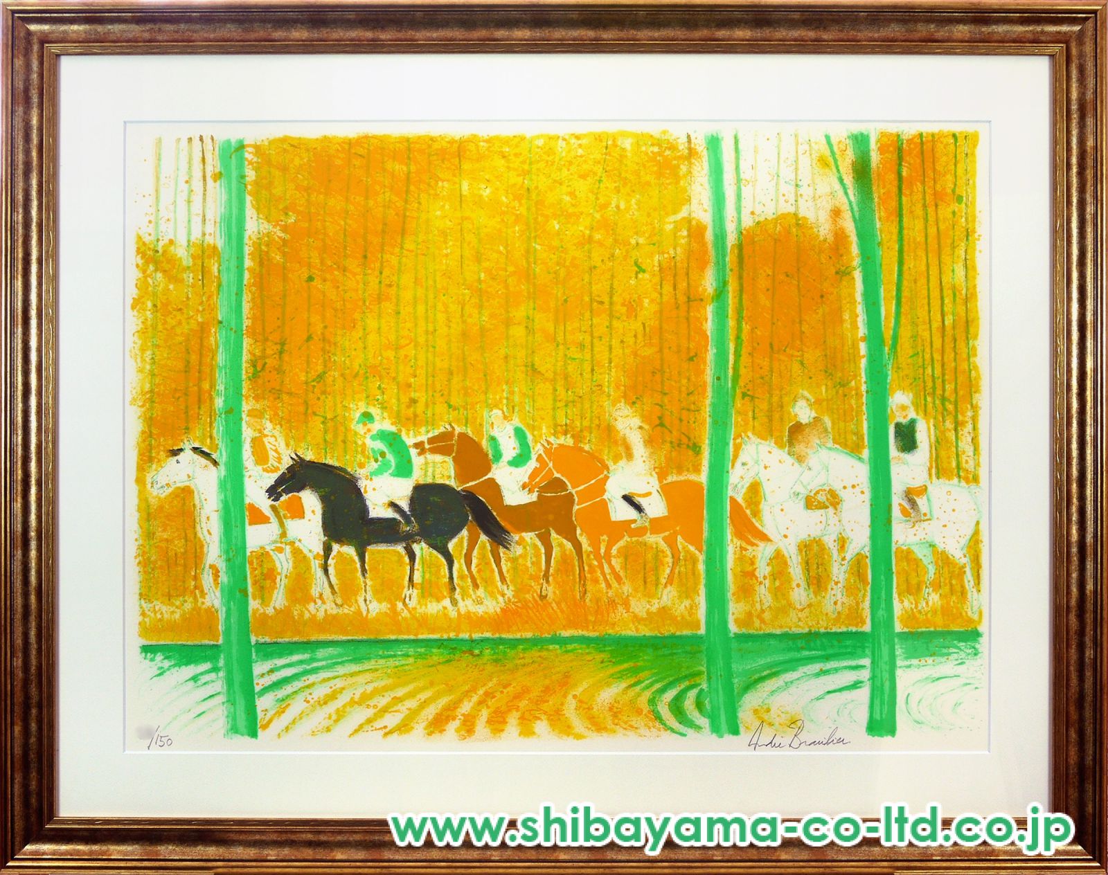 絵画 アンドレ・ブラジリエ オートゥーユの競馬 馬 リトグラフ 額入り 馬の絵画をリトグラフの版画で制作したアンドレ・ブラジリエの馬