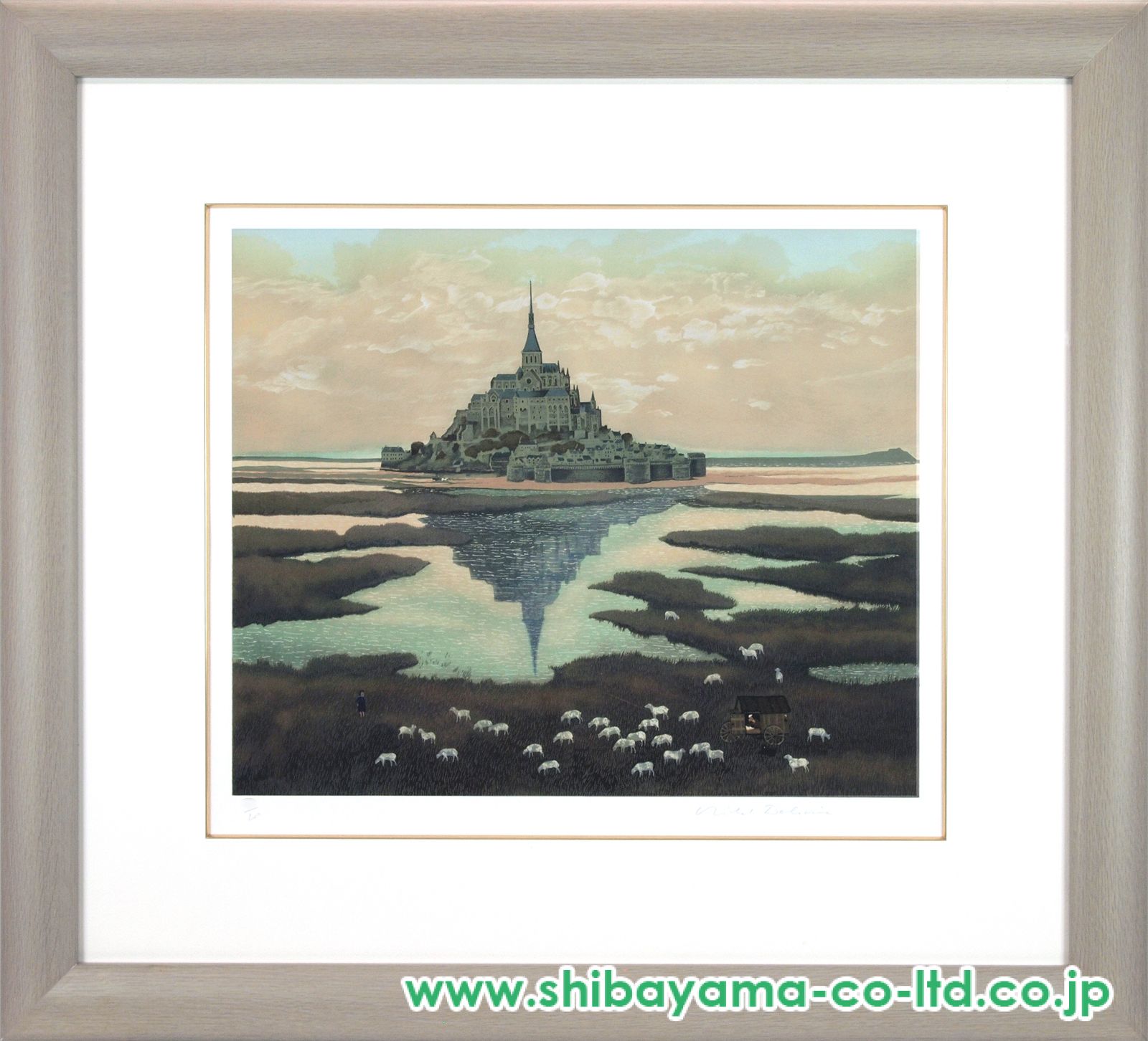 ミッシェルマトナ　リトグラフ　版画　アート　絵画　山　月　裸婦 Amazon.co.jp: 絵画 版画 ミッシェル・アンリ 額付 『ピンクの