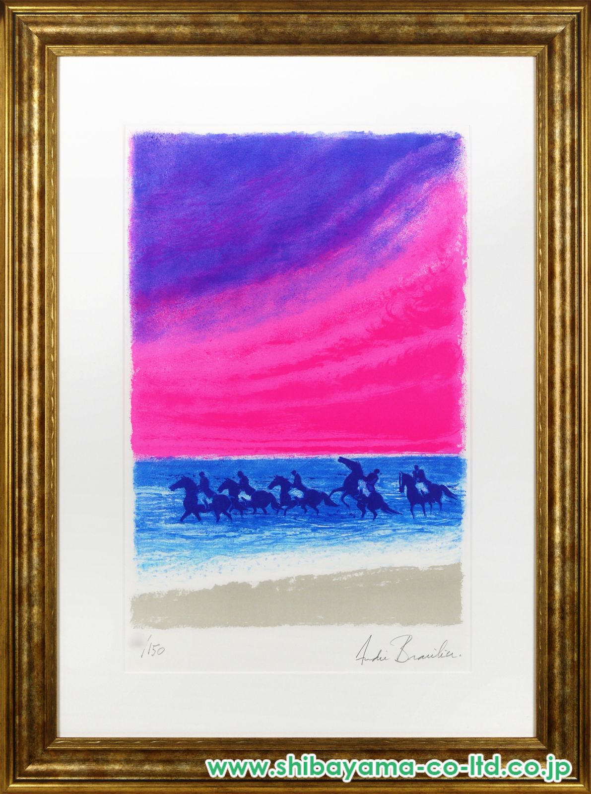 アンドレブラジリエ作　夕暮れミューズ　リトグラフ アンドレ・ブラジリエ「夏の夕暮れ」版画64×91cm