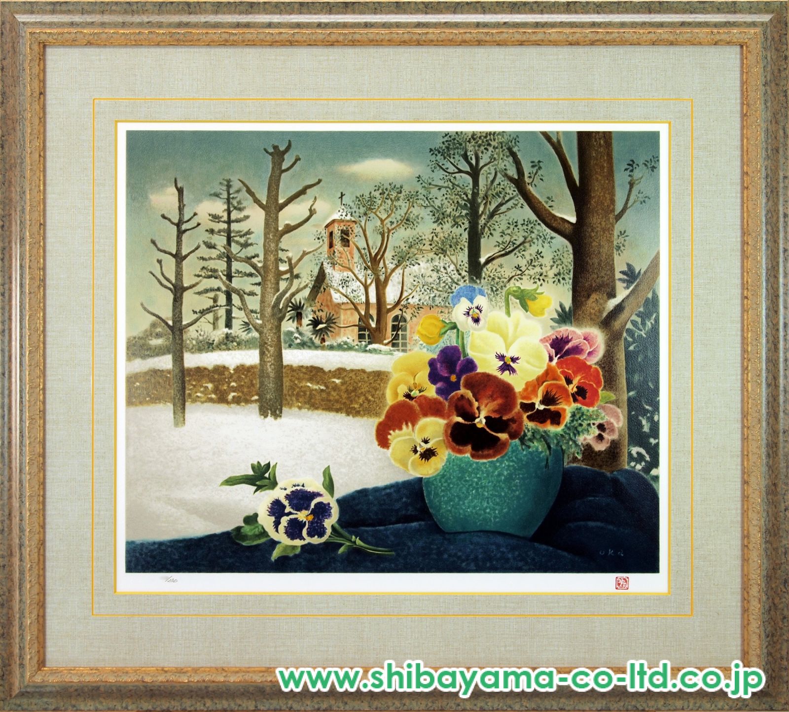 遊蝶花　岡鹿之助作品 岡鹿之助「遊蝶花」リトグラフ :: 絵画買取・販売 - シバヤマ