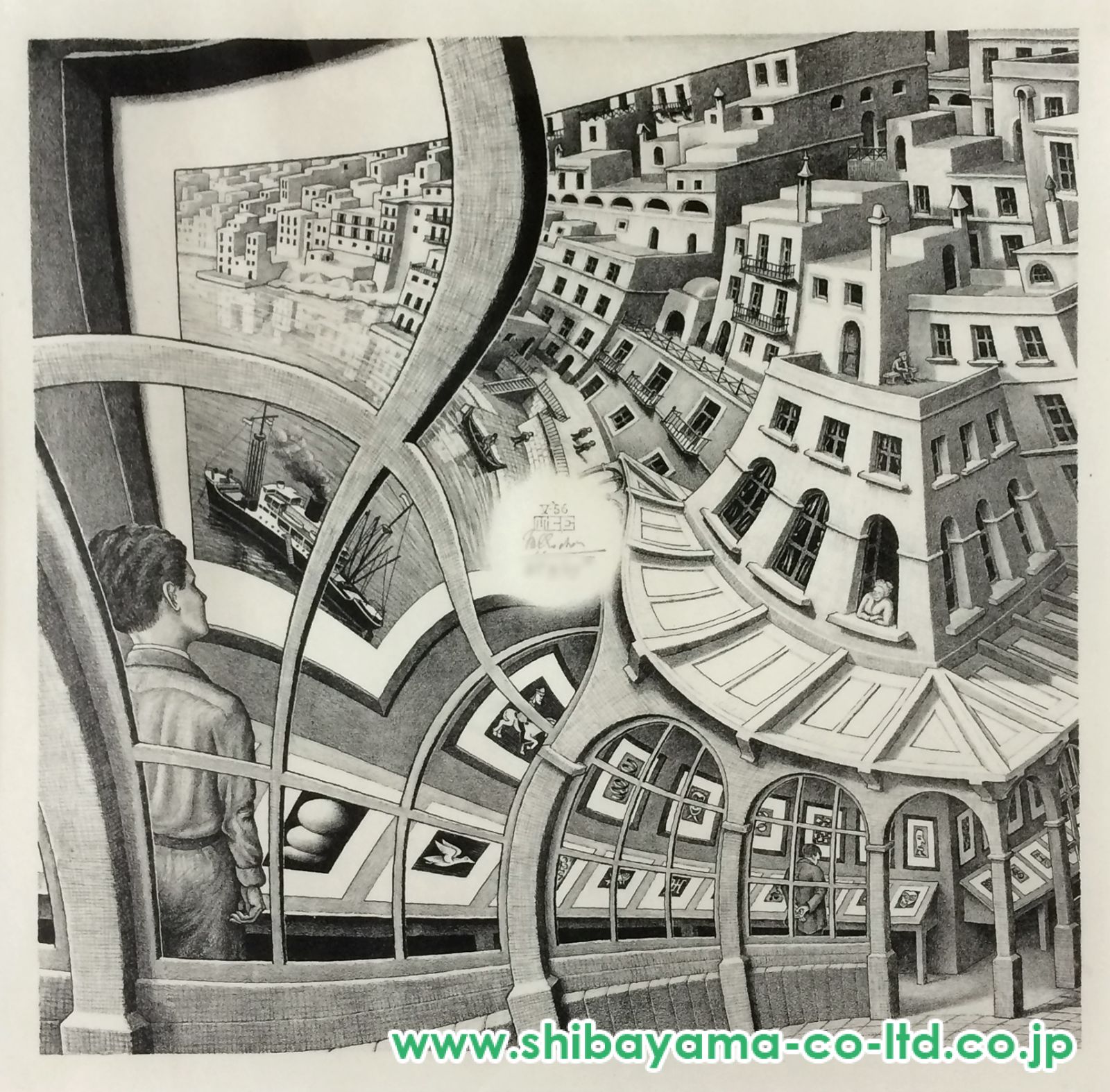 エッシャー Escher　リトグラフ『版画のギャラリー』アクリル板画　1956年 エッシャー Escher リトグラフ『版画のギャラリー』アクリル板画