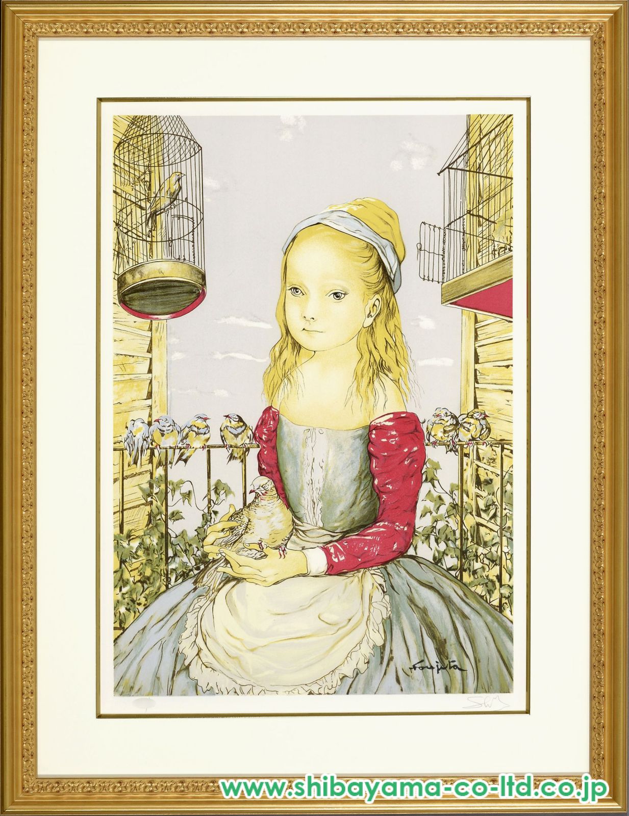 藤田嗣治「鳩と少女」リトグラフ :: 絵画買取・販売 - シバヤマ