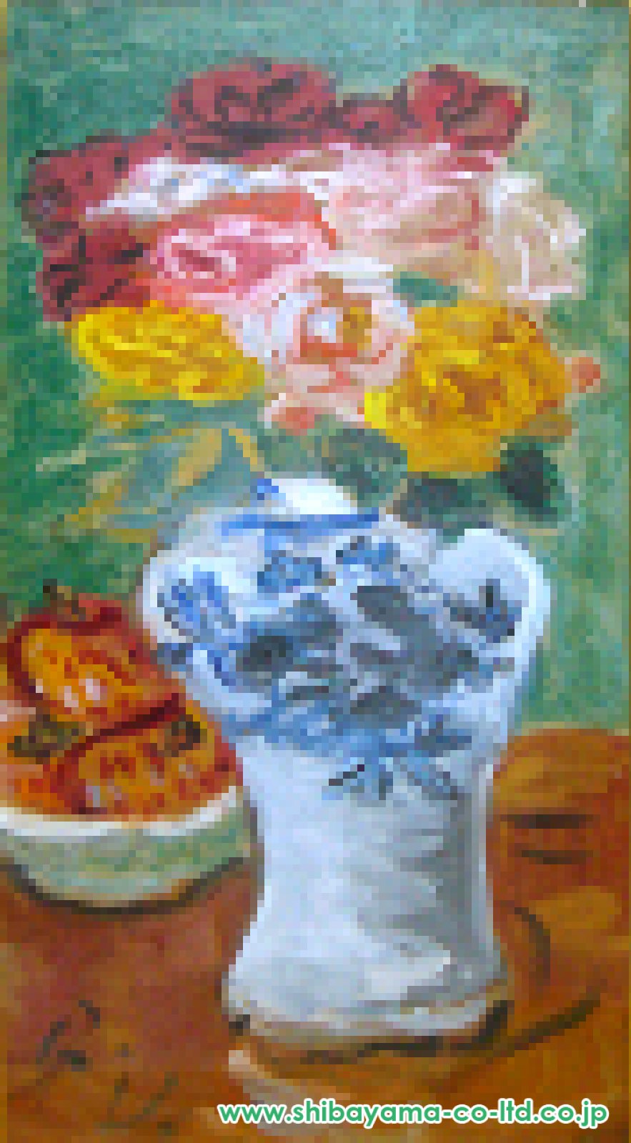 梅原龍三郎「薔薇図・李朝壺」油彩 :: 絵画買取・販売 - シバヤマ