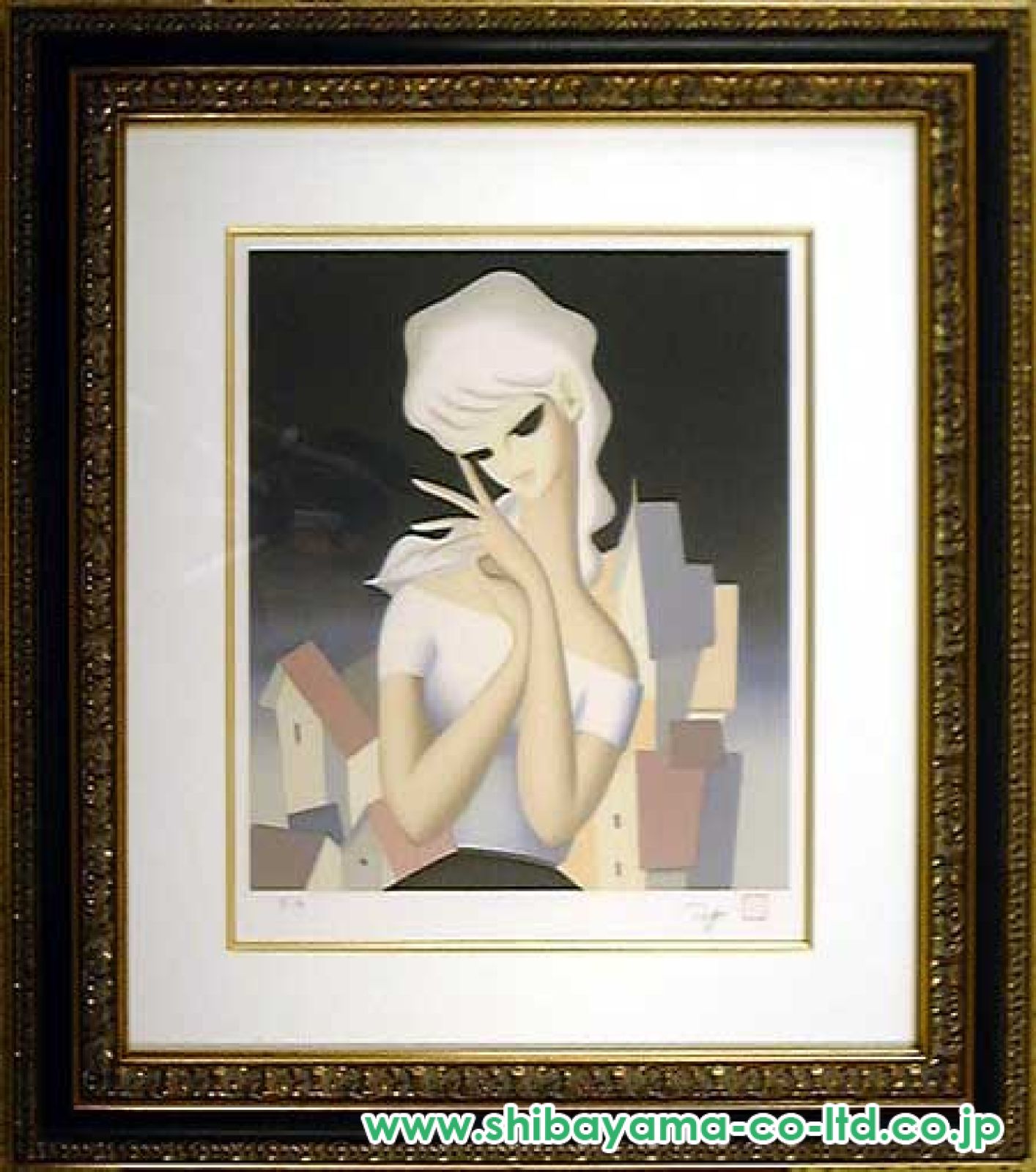 東郷青児「郊外の街」リトグラフ :: 絵画買取・販売 - シバヤマ