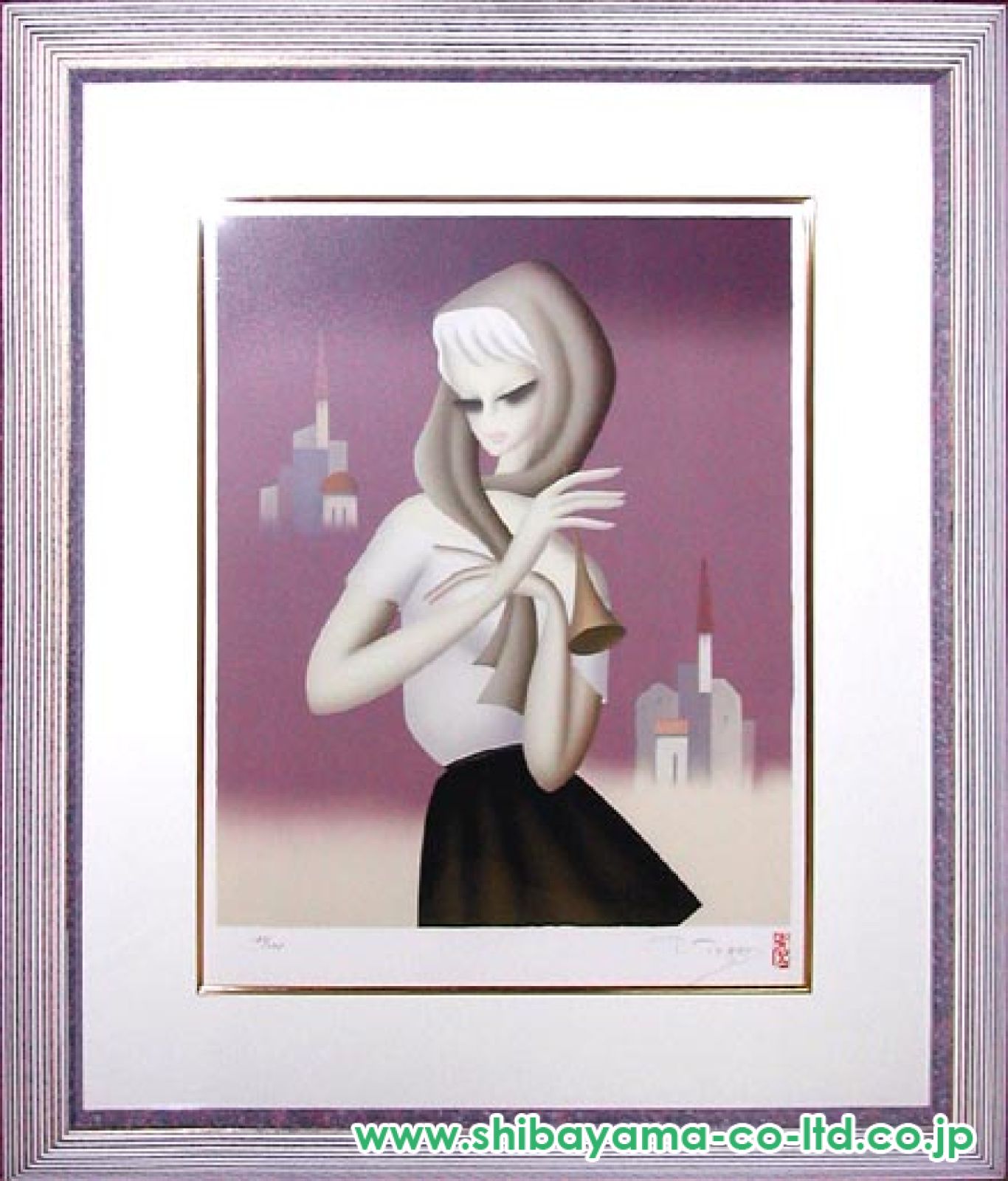 東郷青児「赤いスカーフの女」リトグラフ :: 絵画買取・販売