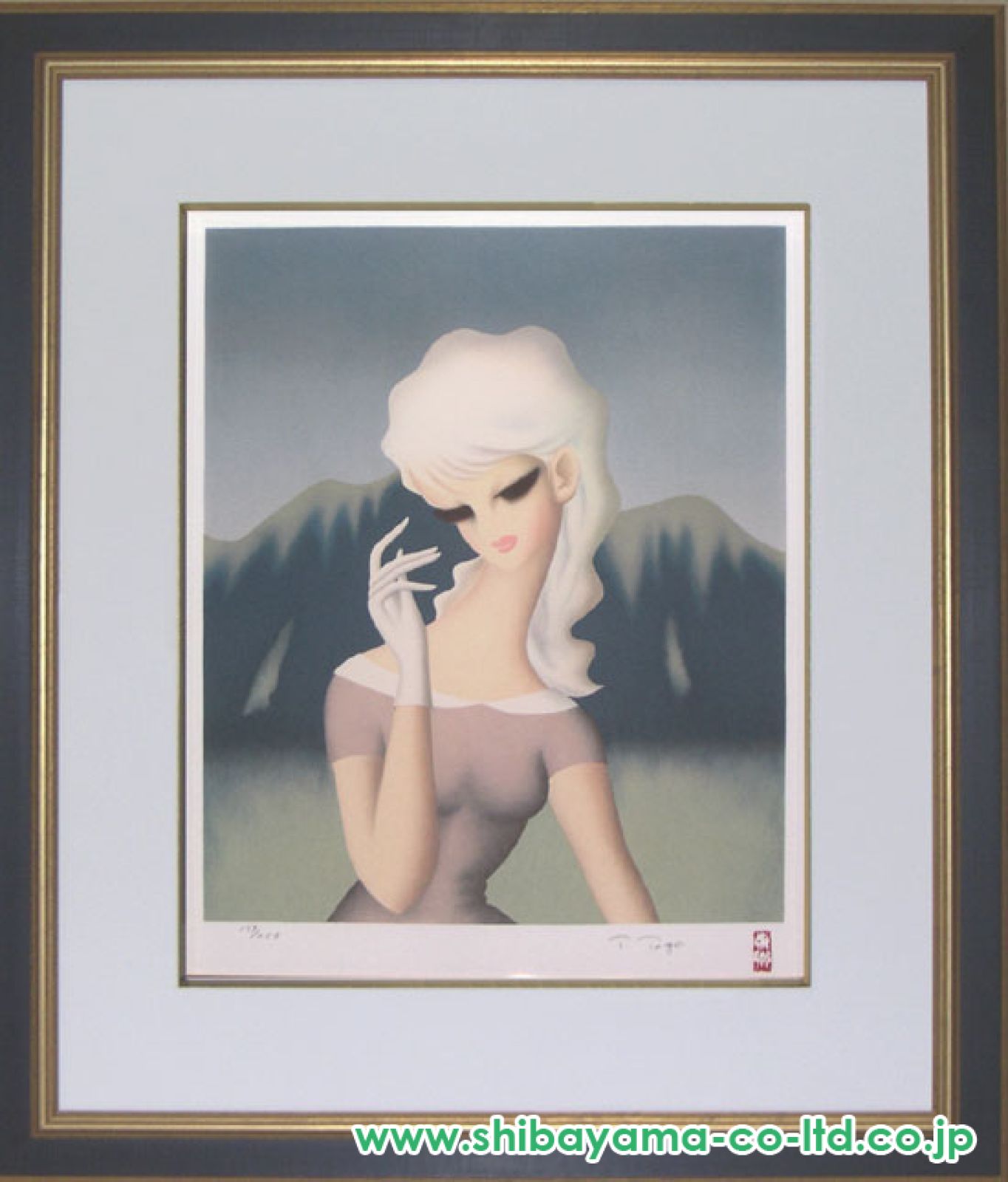 東郷青児「青い山」リトグラフ :: 絵画買取・販売 - シバヤマ